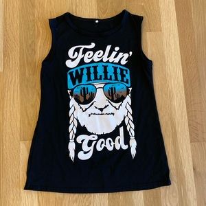 Willie Nelson Black Sleeveless Crew Neck Tee Shirt Feeling Willie Good/ Small